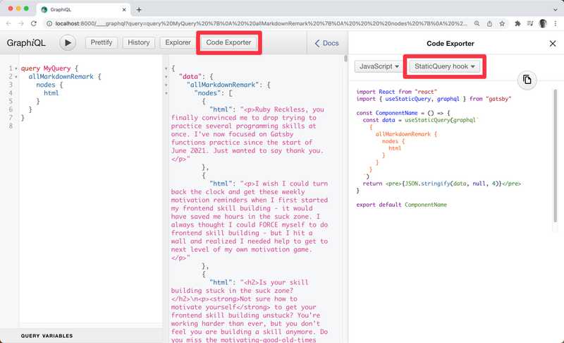 Screengrab showing off the StaticQuery hook export