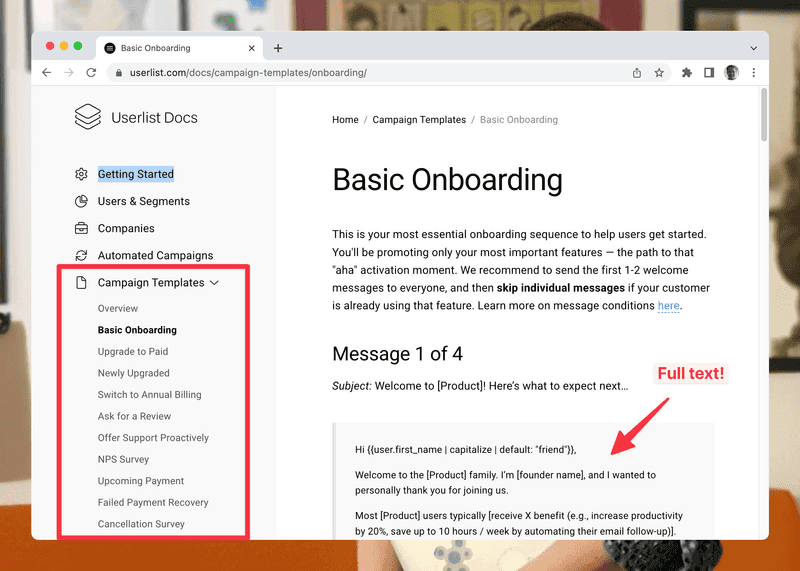 Screenshot of list of templates + start of "Basic Onboarding"